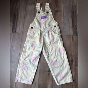 Vintage 80s Oshkosh B’Gosh pastel yellow floral cotton overalls Vestbak USA 3T